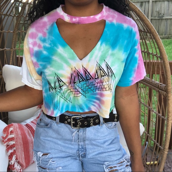 Tops - Def Leppard Tie Dye Custom Crop Top SZ M